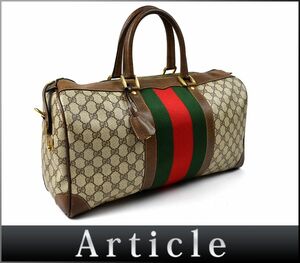 168144☆ GUCCI グッチ シェリー ボストンバッグ ハンドバッグ バッグ GG柄 PVC レザー 革 ベージュ ブラウン メンズ レディース/ B