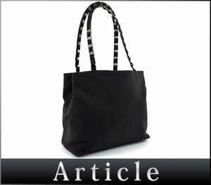 163183〇美品 Ferragamo フェラガモ ヴァラ金具 チェーン トートバッグ AU-21 1227 ナイロン ブラック レディース 通勤 通学/ B