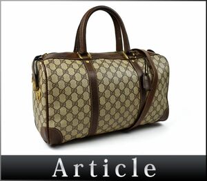 168145☆ GUCCI グッチ 2WAYボストンバッグ ハンドバッグ ショルダーバッグ GG柄 PVC レザー ベージュ ブラウン メンズ レディース/ B