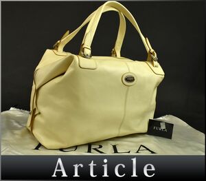 169267〇美品 FURLA フルラ ボストンバッグ トラベルバッグ 旅行鞄 肩掛け レザー 革 アイボリー 白 ホワイト レディース/ B