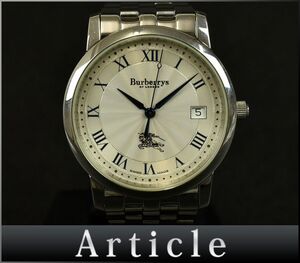 167887◇ 動作確認済 BURBERRY バーバリー メンズウォッチ 腕時計 デイト ローマン 3針 クォーツ 12000G SS シルバー メンズ/ D