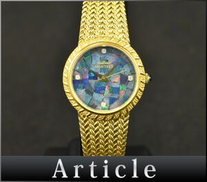 H0347□動作確認済 MONTRES モントレス 腕時計 クォーツ ラウンド 3針 4Pダイヤ オパール ブルー ゴールド レディース アナログ/ D