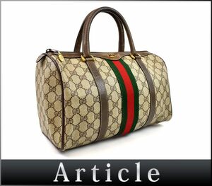 168851〇 GUCCI グッチ シェリー ミニ ボストンバッグ ハンドバッグ 39.02.007. PVC レザー ベージュ ブラウン オールドグッチ/ B