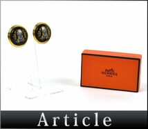 168728〇美品 HERMES エルメス エマイユ タイガー イヤリング 七宝焼 GP ブラック ゴールド アクセサリー 箱付 レディース/ E_画像1