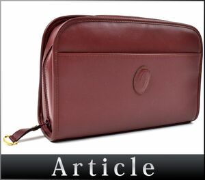 169475◇美品 Cartier カルティエ マストライン C2ロゴ セカンドバッグ クラッチバッグ レザー ボルドー 赤 メンズ レディース/ B