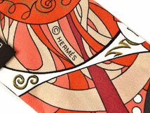 169947◇美品 HERMES エルメス ツイリー スカーフ シルク レッド ピンク ファッション 小物 フラワー 花 レディース 箱付/ G_画像2