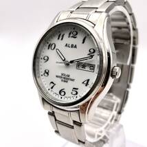 1円 ■ 稼働品 SEIKO セイコー ALBA アルバ V158-0AX0 ソーラー 白文字盤 アンティーク ヴィンテージ オールド N236-433_画像1