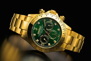 天然ダイヤモンド付き 新品 JAPANKRAFT ジャパンクラフト 正規品 自動巻き 腕時計 機械式 ゴールド グリーン ビジネスウォッチ