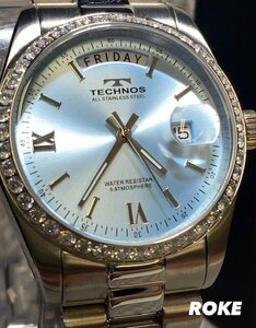新品 テクノス TECHNOS 正規品 腕時計 アナログ腕時計 クオーツ ステンレス カレンダー 5気圧防水 アイスブルー シンプル 3針 プレゼント