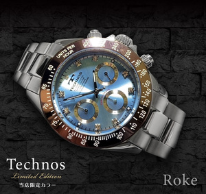 限定カラー 新品 テクノス TECHNOS 正規品 クロノフラフ 腕時計 天然ダイヤモンド付き アイスブルー コスモグラフ ダイバー腕時計 メンズ