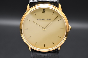 AUDEMARS PIGUET Ref:MTR004698.00 Cal:2612 オーデマ・ピゲ ゴールド文字盤 ラウンド 2針 8石 K18YG 金無垢 クォーツ 腕時計■20911