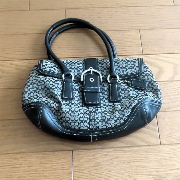 美品 COACH コーチ ハンドバッグ ネイビー系 縦×横＝20×32cm レディース