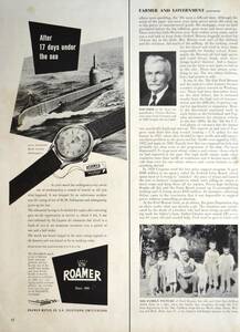 稀少・時計広告！1955年ローマー 時計広告/Roamer/Waterproof Swiss Watch/潜水艦/W