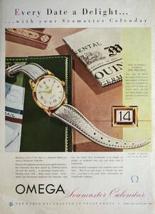 稀少・時計広告！1954年オメガ 時計広告/Omega Seamaster Calendar/Automatic Watch/W