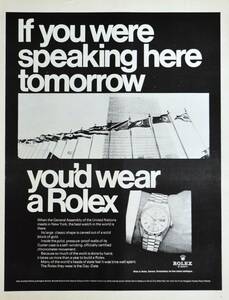 稀少・広告！1967年ロレックス 時計広告/Rolex Oyster Day-Date/Watch/国際連合/Y