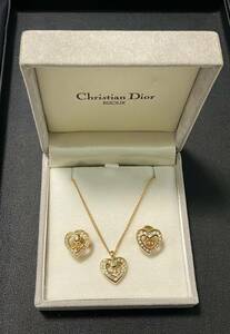 ・【中古】Christian Dior クリスチャン ディオール CDロゴ ネックレス イヤリング セット 箱有 ラインストーン