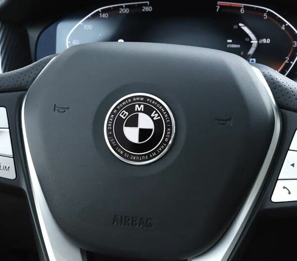 BMW エンブレム ステッカー ステアリング ハンドル バッジ 45mm 50周年限定　アルミ製　黒白