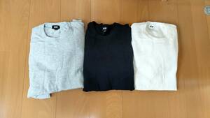 専用3枚セット ユニクロ コットンクルーネックセーター (長袖) |グレイ|ホワイト|ネイビー|Lサイズ /UNIQLO メンズ ニット GRAY WHITE NAVY