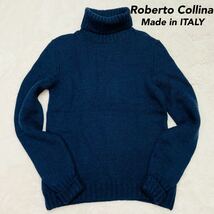 ROBERTO COLLINA ロベルトコリーナ タートルネック ウール ニット セーター イタリア製 ウール 46 Mサイズ相当 美品 紺 ネイビー_画像1
