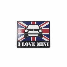 I LOVE mini ステッカー デカール イギリス国旗 シルバー ミニクーパー minicooper ワンポイント 10cm 1枚_画像1