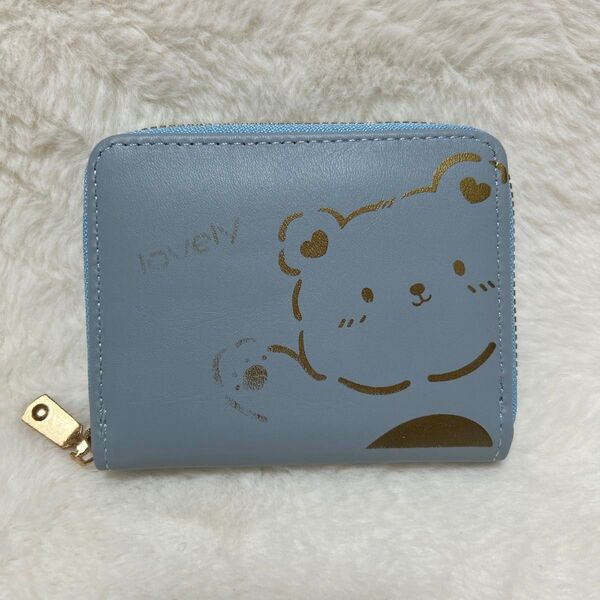 SALE かわいいベアプリントの財布 ジッパー付きのコインパース クラッチクレジットカードケース イラストインクハガレ