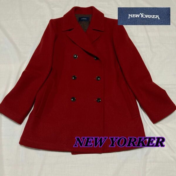 美品　NEWYORKER ニューヨーカー　ダブル　ショートコート　中綿入り　レッド　サイズ11号　大きいサイズ