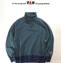 ★正月限定! 16500円→5500円!!VAN JAC ヴァンヂャケット 稀少ワッペン&ロゴ刺繍 英国海軍風Wラインタートルネックトレーナー M グリーン★_画像10