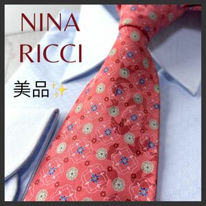 【美品★★】メンズ ネクタイ NINA RICCI ニナリッチ フラワー鳥 ピンク