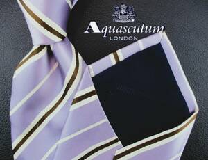  【美品】Aquascutum/アクアスキュータムネクタイ　　ラベンダー系／レジメンタルストライブ　２本以上ご購入で送料無料S310