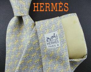  【良品】HERMS／エルメスネクタイ　フランス製　グレージュ系／定番柄　２本以上ご購入で送料無料　S300