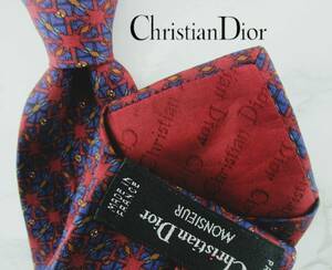 【美品】Christian Dior/ディオール ネクタイ　フランス製　ワインレッド／パターン柄　２本以上ご購入で送料無料S251