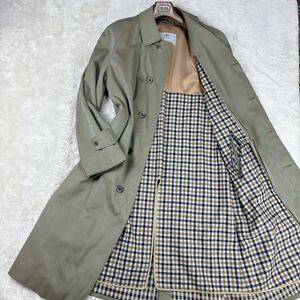 1円良品2XL~XL.LLアクアスキュータム Aquascutum ステンカラーコート ロングコートAqua5 ライナー付クラブチェック玉虫色 カーキ 