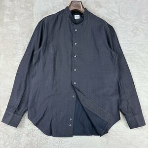 1円 極美品 2XL.XXL~XL.LL アルマーニコレッツォーニ ARMANI COLLEZIONI長袖シャツドレスシャツ アセテート総柄ダークグレー大きいサイズ