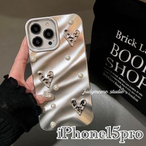 韓国 大人気デザイン 高級感 iphoneケース スマホカバー シルバー iPhone15Proケース 携帯カバー プクプク