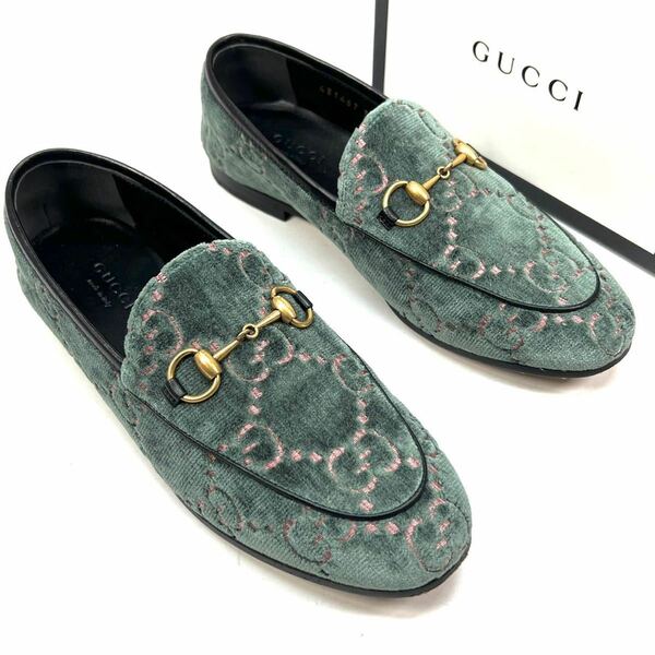 GUCCI グッチ　ヨルダーン　ホースビットローファー　ベルベット　GG柄　35 22.0cm レディース　即決