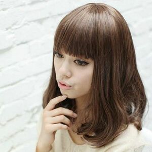 WIG Natural Full WIG Полуполучаный хитоми темно -коричневый средний коричневый средний вечер