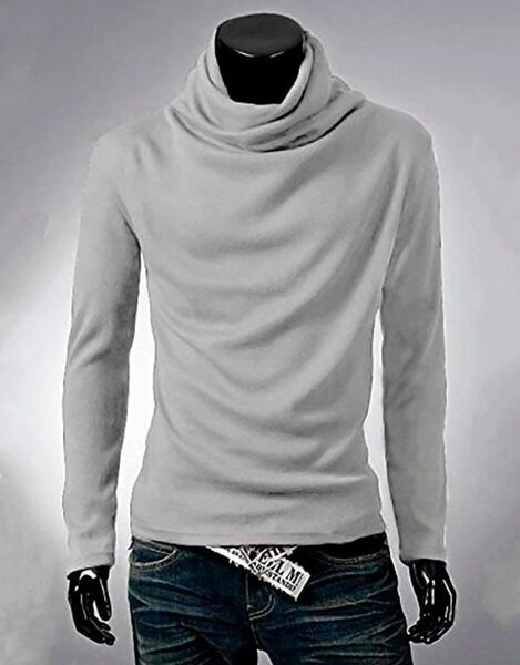 XL ライトグレー アフガン タートルネック アフガンネック ドレープ 長袖 Tシャツ カットソー カジュアル メンズ シンプル 無地 シャツ