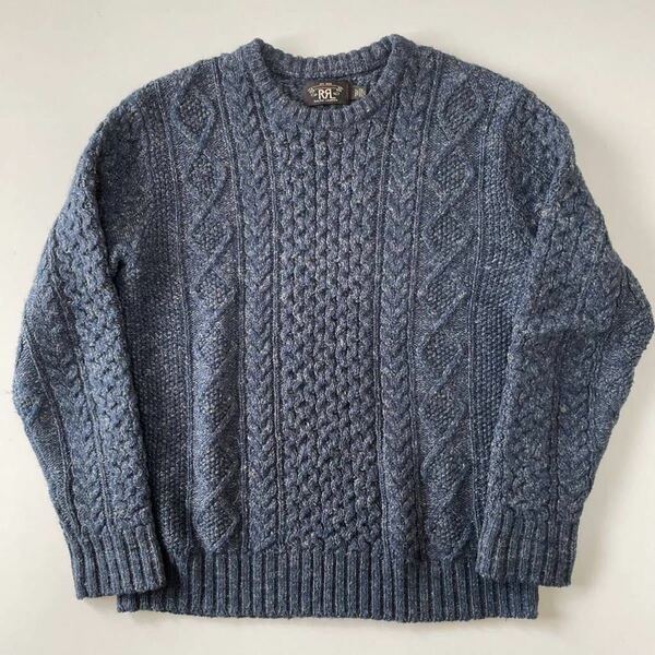 RRL “Aran Knit Crew Neck Sweater” L アラン ニット ケーブル フィッシャーマン セーター Ralph Lauren ヴィンテージ