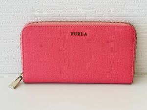 1円〜 フルラ FURLA 長財布 ロングウォレット ラウンドファスナー ロゴ ピンク レディース