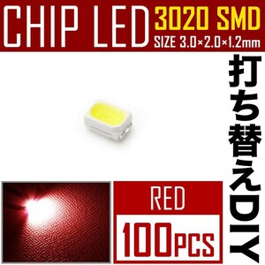 LEDチップ SMD 3020 レッド 赤発光 100個 打ち替え 打ち換え DIY 自作 エアコンパネル メーターパネル スイッチ