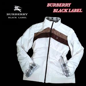 ★美品★バーバリーブラックレーベル『帝王の風格』BURBERRY BLACK LABEL ダウンジャケット Lサイズ ノバチェック ホースロゴ刺繍 ホワイト