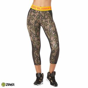 ZUMBA Be About Love Panel Capri Leggings [Army Green] ズンバウェア　ラブ　ハート柄迷彩　レギンス　ブラック×グリーン　黒