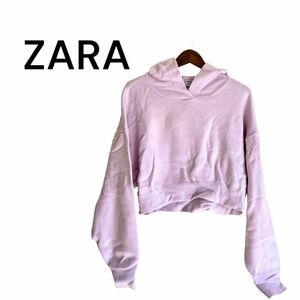 ZARA ザラ パーカー プルオーバー ピンク L スウェット フーディ 長袖 無地 フーディー