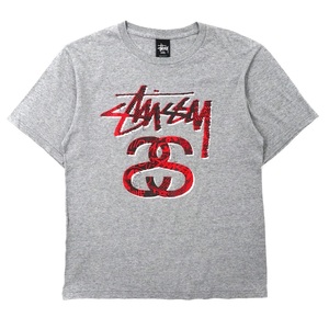 STUSSY ロゴプリントTシャツ S グレー コットン シャネルロゴ メキシコ製