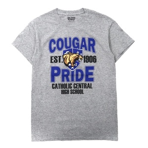 GILDAN カレッジフットボールプリントTシャツ S グレー コットン 両面プリント COUGAR