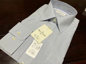 百貨店販売品　BILL CAUSE☆形態安定　白地×ブルーストライプワイシャツ　L(41-82)　レギュラーカラー　送料無料