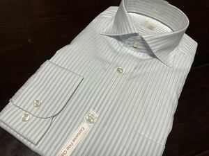 ＩＭＺ★形態安定ブルーストライプワイシャツ　M(39-84)　ワイドスプレッド　伊勢丹販売ブランド