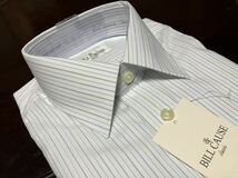 百貨店販売品　BILL CAUSE☆形態安定　白地　黒×青ピンストライプワイシャツ　M(39-78)　レギュラーカラー　　送料無料_画像5