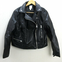 D■エイチアンドエム/H＆M ライダースジャケット JKT【US 12】黒/LADIES/81【中古】_画像1