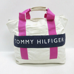 D■トミーヒルフィガー/TOMMY HILFIGER キャンバス地 トートバッグ BAG■白/99【中古】■